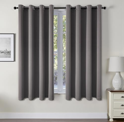 EMEMA Verdunklungsvorhänge mit Ösen 2er 140x160cm Grau Blickdicht Gardinen | Blickdicht Vorhänge mit Ösen 160CM Lang bdunkelnde Thermovorhang für Wohnzimmer Schlafzimmer Ösenvorhänge H160xB140CM