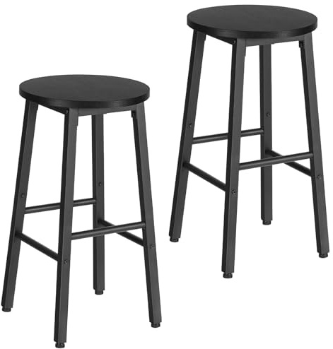 HOOBRO Tabourets de Bar, Lot de 2, Chaises de Cuisine, Tabourets Hauts avec Repose-Pieds de 2 hauteurs et Pieds réglables, pour Salle de Bain, Cuisine, comptoir, Noir EBB07BY01G1N2