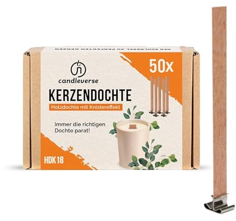 Candleverse Premium Holzdocht [HDK18] | 50x Kerzendochte mit Knistereffekt | Ideal für DIY Kerzenherstellung | 150x18x1mm