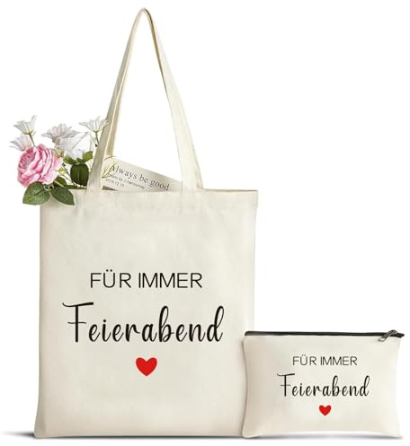 Rentner Geschenk Canvas Tragetasche mit Kosmetiktasche, Rentnerin Geschenk Tasche Renteneintritt Frauen, Einkaufstasche Ruhestandsgeschenk für Frauen Abschiedsgeschenk Kollegin Rente Geschenke