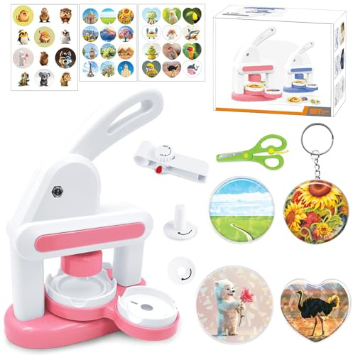 Buttonmaschine Mehrere Größen DIY Button Press Machine Neueste Pin Badge Making Kit mit 86 Kunststoff-Button-Teilen, Kreisschneidern für Party und Geschenke