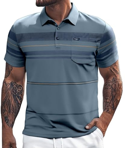 Polos Tallas Grandes Europeo Bloque de Color Camiseta a Rayas con Solapa Botones Cuello Abierto y Bolsillo para Hombres Casual Holgado Cómodo Moda Negra Tops Niños, azul, XL