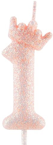 Zi Lan Bougie d'anniversaire chiffre 1 couronne rose pailletée