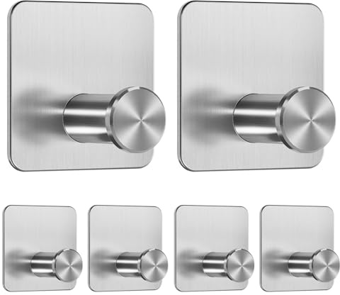 Dripex Haken Selbstklebend Klebehaken, Handtuchhaken Ohne Bohren, Wandhaken Selbstklebend Handtuchhalter Ideal für Badzimmer Toilette Küche Büro, Silber, 6 Stück-Typ B
