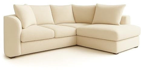 Boucle Corner Settee - Cream Corner L shape Sofa - Soft 4 Seater Teddy Fabric Couches - Sectional Left Hand or Right Hand Sofas - Scatter Back Deep Couch for Living Room & Apartment (Right Hand)