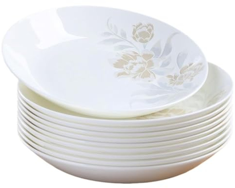 8 Inch White Porcelain Dinner Plates Set of 10 Round Ceramic Dishes Plate Kitchen Dinnerware for Dinner Dishwasher Safe