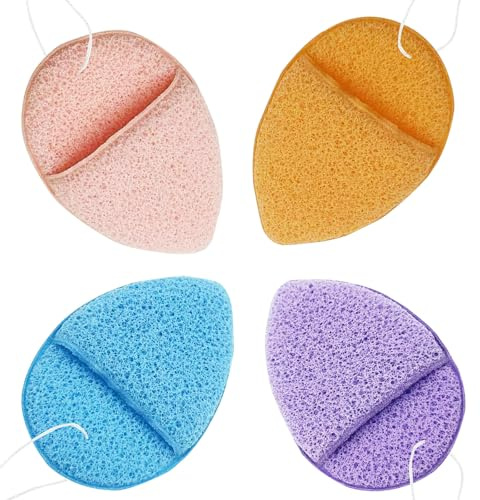 4PCS Makeup Sponges, Reusable Facial Cleaning Sponge Face Exfoliator Pad Multicolor Glove Sponge Face Exfoliator Tool for All Skin Types