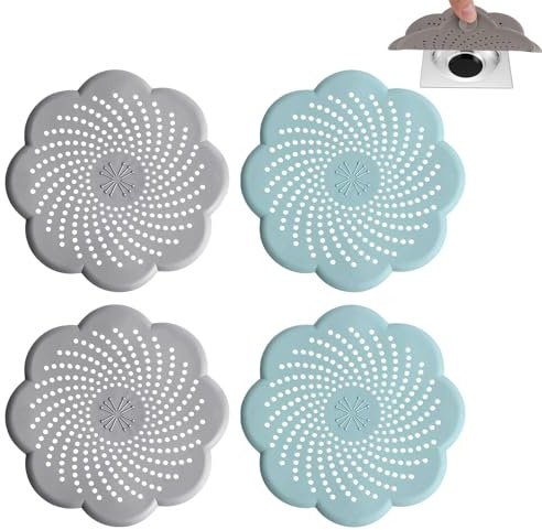 4 Stück Silikon Haarsieb Dusche, Abflusssieb Silikon, Weich Silikons Haarfänger, Silikone-Bodenablauf-Filtersieb, Flexible Silikons Haarfänger, für Waschbecken, Badewannen und Küchen (Blau, Grau)