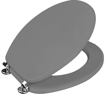 Marco Paul Wooden Toilet Seat 18” Grey – MDF Oval Toilet Seat with Quick Release Hinges, Universal Fit, Heavy Duty Easy Clean Bathroom Accessory with Rust Resistant Fittings