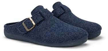 LE TIROLESI – Pantofola Brunico in lana Twins con sottopiede estraibile e suola in gomma Taglia 40, Colore Muschio Taglia 43, Colore Blu