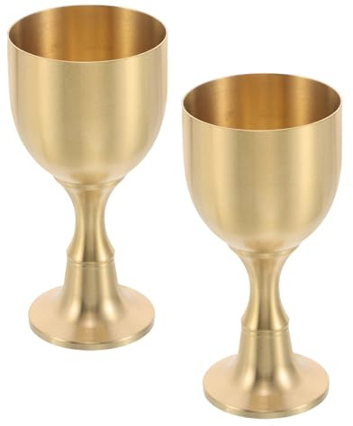 ARTSEWPLY Vintage Brass Chalice Goblets 2pcs Large Holy Grail Cups for Altar Offering, Retro Gold Toasting Goblets for Christmas Party and Ritual Celebration