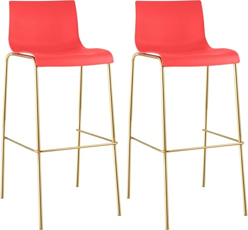 CLP Tabouret de Bar avec Dossier Hover, avec Assise en Plastique, avec Structure métallique Aspect Or, pouvant Supporter jusqu'à 150 kg, Couleur:Rouge