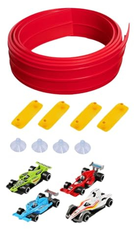 TAIZhiChen Flexible Rennbahn für Autos, lang, rollbar, leicht, 4,88 m (16 ft), zum Selberbauen, Modellautos, für Kinder von 3 bis 6, Rot