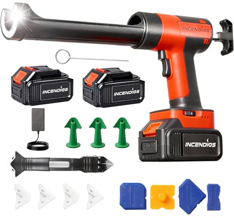 Cordless Caulking Gun, Electric Caulk Gun with 2 x 3.0Ah Batteries | 10Oz/300Ml Capacity, 6-Speed Control, 13Pcs Caulk Tools, LED Light, Auto Retract Dripless Design, For Sealing Repairing
