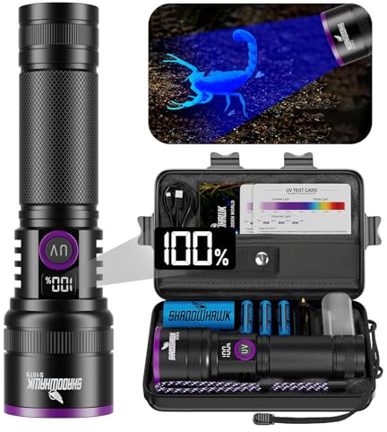Lampada UV 365nm Lente Filtrante - Torcia UV Ricaricabile 30W Alta Potenza | per Rilevamento Urina Animali, Polimerizzazione Resina, Minerali, Scorpioni, Tracciamento Sangue, con Display LCD, USB-C