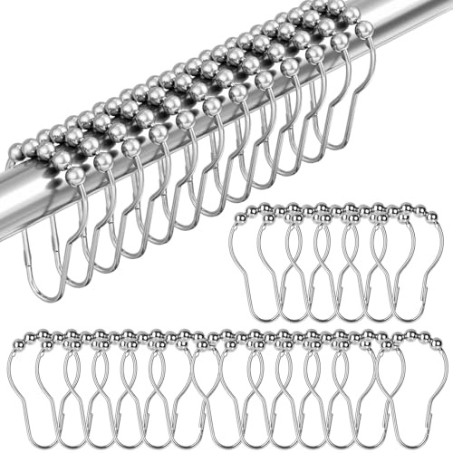 FAINCA 48 stycken duschdraperiringar gardinkrokar Poulies Métalliques rostfria rostfria duschdraperikrokar med gardinsystem sovrum badrum fönster 70 x 40 mm (silver)