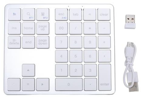 Sxhlseller Tastierino Numerico, Tastierino Numerico Wireless Bluetooth Dual Mode con Batteria Ricaricabile e Design Ultra Sottile per PC Laptop Tablet (Argento Bianco)