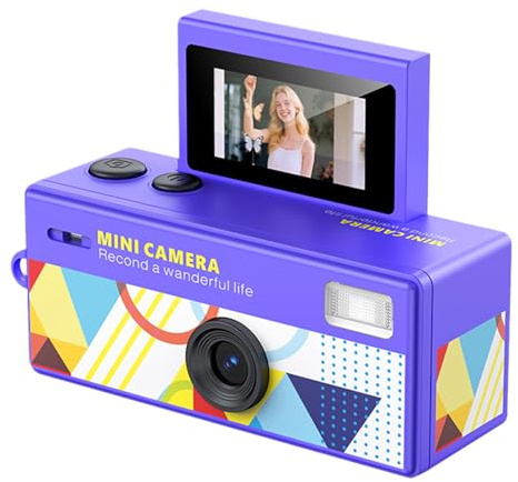 Keychain Digital Camera, 1080P HD Flip Screen Retro Mini Camera, Portable Thumb Camera with 130° Wide Angle, Video Recording & Photo Shooting Bag Charm for Travel Recording, Gift for Kids Adult(Purple