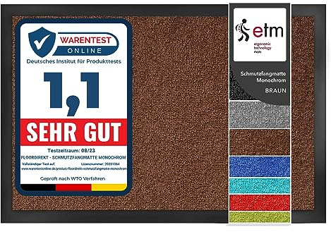etm Schmutzfangmatte ColorLine | Türmatte in vielen Größen | Fußmatte für Innenbereich | Rutschfester Teppich für Flur, Haustür, Eingang, Eingangsbereich, Vorzimmer - Braun 120x180 cm