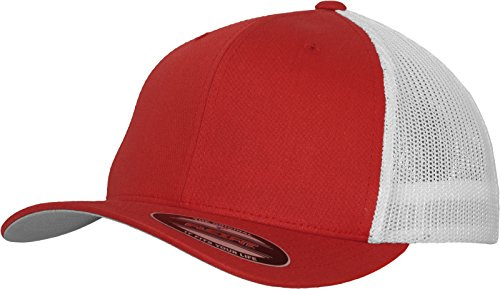 Flexfit Nättruckerkeps 2-tons – unisex basebollkeps för män och kvinnor, Röd/vit, L/XL
