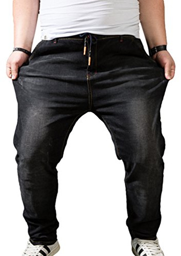YIJOY Hombre Talla Extra Ocio Vaqueros Cintura Alta Jeans Elasticidad Denim Pantalones Negro 3XL