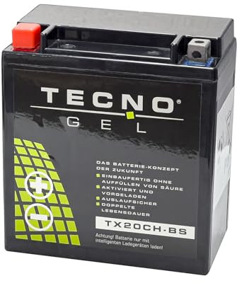 TECNO-GEL Motorrad-Batterie für YTX20CH-BS, 12V Gel-Batterie 18 Ah, 150x87x161 mm Polung + -