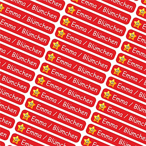 Indigos UG Namensaufkleber Kinder Schule - 6x1cm - 070 - Stern - Etiketten selbstklebend - 60 personalisierte Aufkleber für Kindergarten, Stifte, Bücher, Brotdose, Federmappe, Lineale & Spielzeug