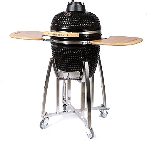 Fresh Grills Barbecue in ceramica – Mini Kamado BBQ forno, barbecue grill e affumicatore a carbone con supporto, forno portatile per cucinare all'aperto e campeggio (45,7 cm – Maxi)