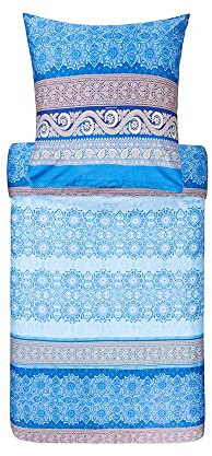 Bassetti Bettwäsche Garnitur Tremezzo B1 Blau 2 TLG. Mako-Satin mit Reißverschluss, Maße: 155cm x 220cm, 80cm x 80cm, 9320483