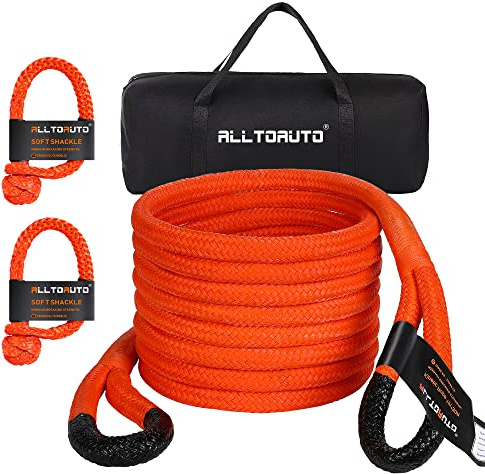 AlltoAuto 2,5 cm x 9,2 m kinetisches Recovery & Abschleppseil (15 kg), mit 2 weichen Schäkeln (15 kg) Offroad-Recovery Kit für 4WD Pick Up Truck, SUV, ATV, UTV (Orange)