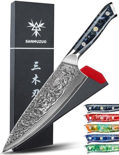 SANMUZUO Kochmesser - 20cm - Xuan Serie - VG10 Damaskus Stahl Küchenmesser - Harzgriff(Sternenschwarz)
