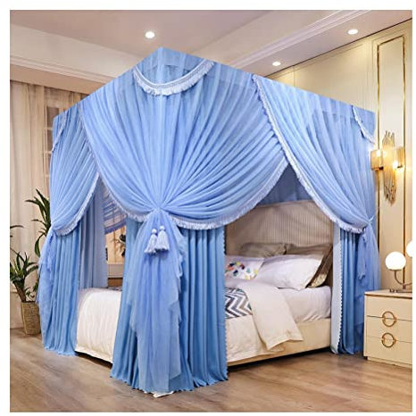 Betthimmel 2 in 1 Betthimmel Moskitonetz geeignet for Einzelbett Doppelbett, Schlafzimmer Dekorativer Bettvorhang, mit Metallständer (Color : Blue, Size : 180X200cm/71X79inch)