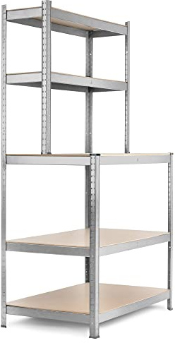 Stagecaptain WBR-175 SR Werkbankregal mit Holzböden Silber, Lagerraum | Robustes Steckregal für Werkstatt, Keller und Speisekammer, 5 variabel montierbare Böden in 2 Tiefen (30 und 60 cm)