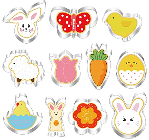 Daover 11 Stück Plätzchen Ausstecher Ostern, Ausstechformen Ostern Set, Ostern Edelstahl Ausstechformen, Keksausstecher Ostern für Backen, Hase, Karotte, Küken, Ei, Häschenkopf, Blume, Schmetterling