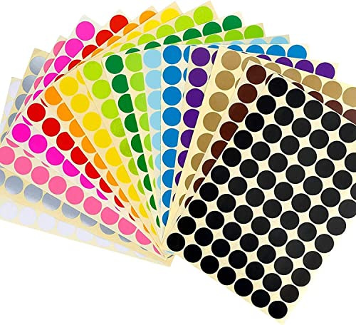 864pcs Runde Klebepunkte, Selbstklebende Farbige Punkten,20 mm Aufkleber Bunte Punkte 16 Blatt 16 Farben Selbstklebende Runde Sticker für Büro,Familie,Schule,Kinder, Freizeit, Farbige Punkte Aufkleber