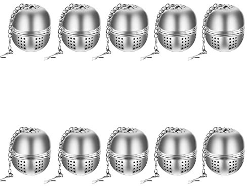10 filtri da tè, in acciaio inox, per colino da tè, per la maggior parte delle tazze, con sfera a maglia molto fine con catena (acciaio inossidabile)