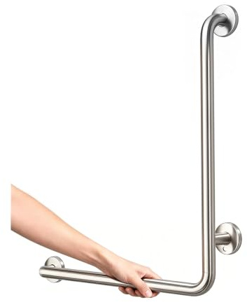 Haltegriff Dusche für Senioren, L-Form 70x50cm, Edelstahl WC-Griff | Duschgriffe bis 300kg Belastbar, Wandmontage, Haltegriffe für Behinderte, Badewanne und Badezimmer