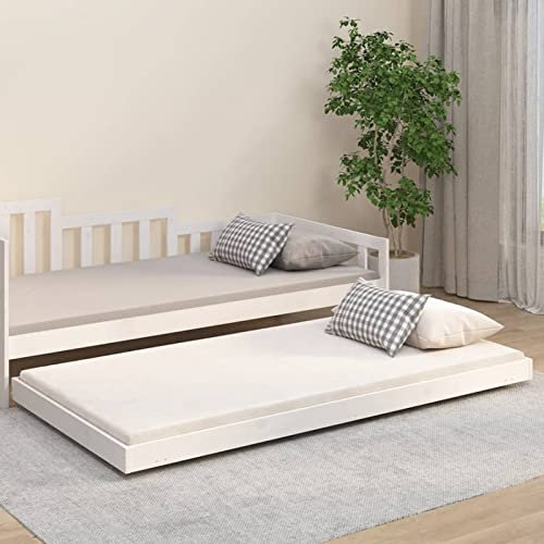 MOONAIRY Massivholzbett, Familienbett, Bett, Bettgestell, Holzbett, Seniorenbett, Bed Frames, Betten, Pflegebett, Weiß 90x200 cm Kiefer