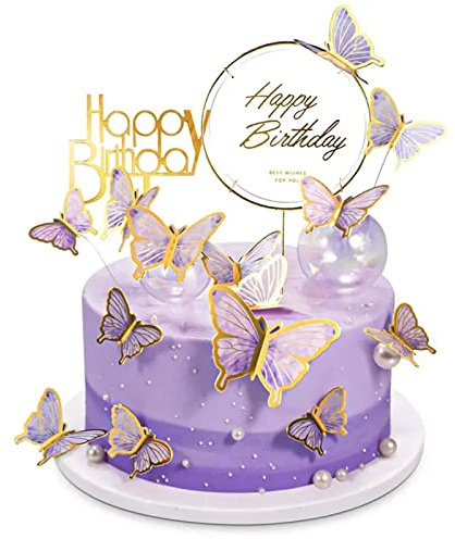22pcs Farfalle decorative torta,Farfalla Cupcake Topper Decorazioni,Decorazioni torta,Topper cupcake,Farfalle decorative,Cake Toppers,per Feste di Compleanno,Decorazione da Parete(Viola)
