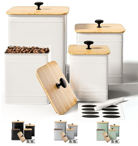 Kitchen Canisters for Countertop Set of 4 with Customizable Chalkboard Labels & Marker Pen - Big Iron Kitchen Canisters with Airtight Lids - Canisters Sets for the Kitchen - White Kitchen Canister Set