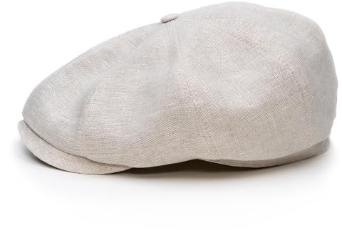 Sterkowski Modell Shelby | 100% Leinen Schiebermütze für Herren und Damen | Newsboy Flatcap Shelby Sommer Thomas Zeitungsjungen Schirm Peaky Elegant Vintage Bakerboy Cabrio Gatsby Retro Beige 56