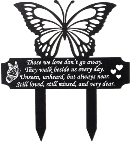 Voyyphixa Schmetterlings Grabdekorationen Schmetterlings Gedenkpfähle Grabmarker aus Metall Butterflies Memorial Stakes Grave Decorations Friedhofsdekoration für Grab Hof-Erinnerung (Black)