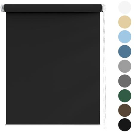 Rollo Ohne Bohren 40 x 50 cm, Sichtschutz und Sonnenschutz Blickdicht, Sonnenschutzrollo, inklusive Montagematerial, für Dachfenster, Schwarz