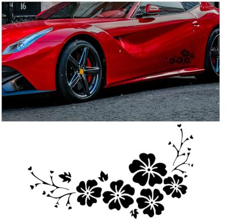 JNNJ 4 Piezas Etiquetas Engomadas del Coche, Carro Vinilo Impermeable Etiqueta Patrón de Flores, Calcomanías para Automóviles Pegatinas Decoración Exterior Automotriz para SUV Camión(Negro)