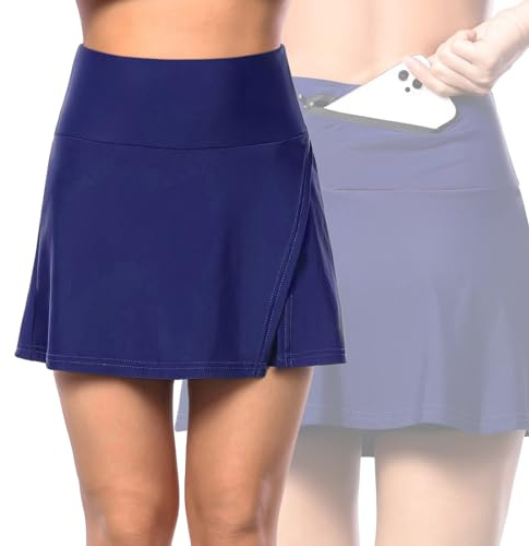 Damen-Radlerhose Rock 2-in-1 hohe Taille Fahrrad-Culottes mit 3D-Gel-Sitzpolsterung gepolsterter Sommer schnell trocknender Fahrrad-Hosenrock atmungsaktiver feuchtigkeitsableitender Rock,Blue-XL