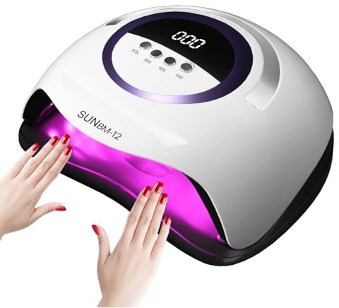 UV LED Nail Lamp with 72 Beads, 300W Nail Curing Lamps for Gel Polish with Automatic Sensor/4 Timer Setting,Led Nail Dryer, Professional Nail Art Drying Tools for Fingernail and Toenail. BM-12 PRO