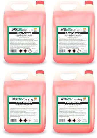 Pack 4 garrafas desincrustante profesional 5L - total 20L - descalcificador líquido para lavavajillas, cafeteras, grifería y termos - elimina cal, sarro y óxidos - uso intensivo - Intercabo