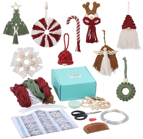 ORIGACH 9 Set Weihnachtsschmuck Makramee Set für Anfänger, Makramee Knüpf-Set Zum Basteln und Knüpfen Set Mit Anleitung, für Makramee Weihnachtsdekoration
