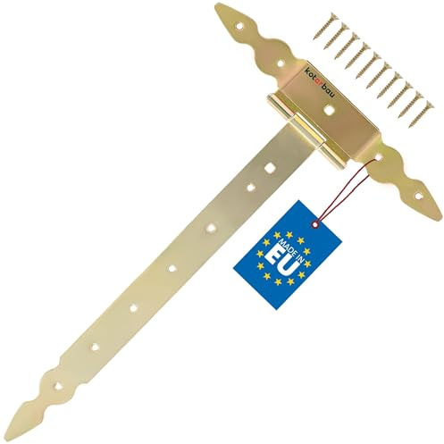 KOTARBAU® T Scharniere Gold L: 400 mm Kreuzgehänge verzinkt Stahl Gartentor Scharnier Türband Holztür Ladenband Torscharniere Schwerlast Türbänder Beschläge Gartentor Tor Scharniere