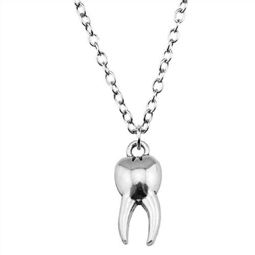 XLTEAM Lässige Halskette Anhänger Damen Zahn Anhänger Halskette Antik Silber Farbe Party Schmuck Geburtstagsgeschenk